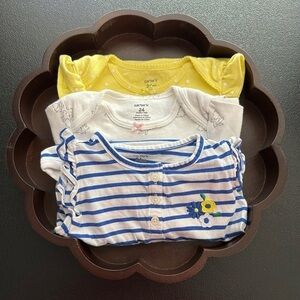 Carter's Striped and Floral Baby Bodysuits - Yellow, White, Blue